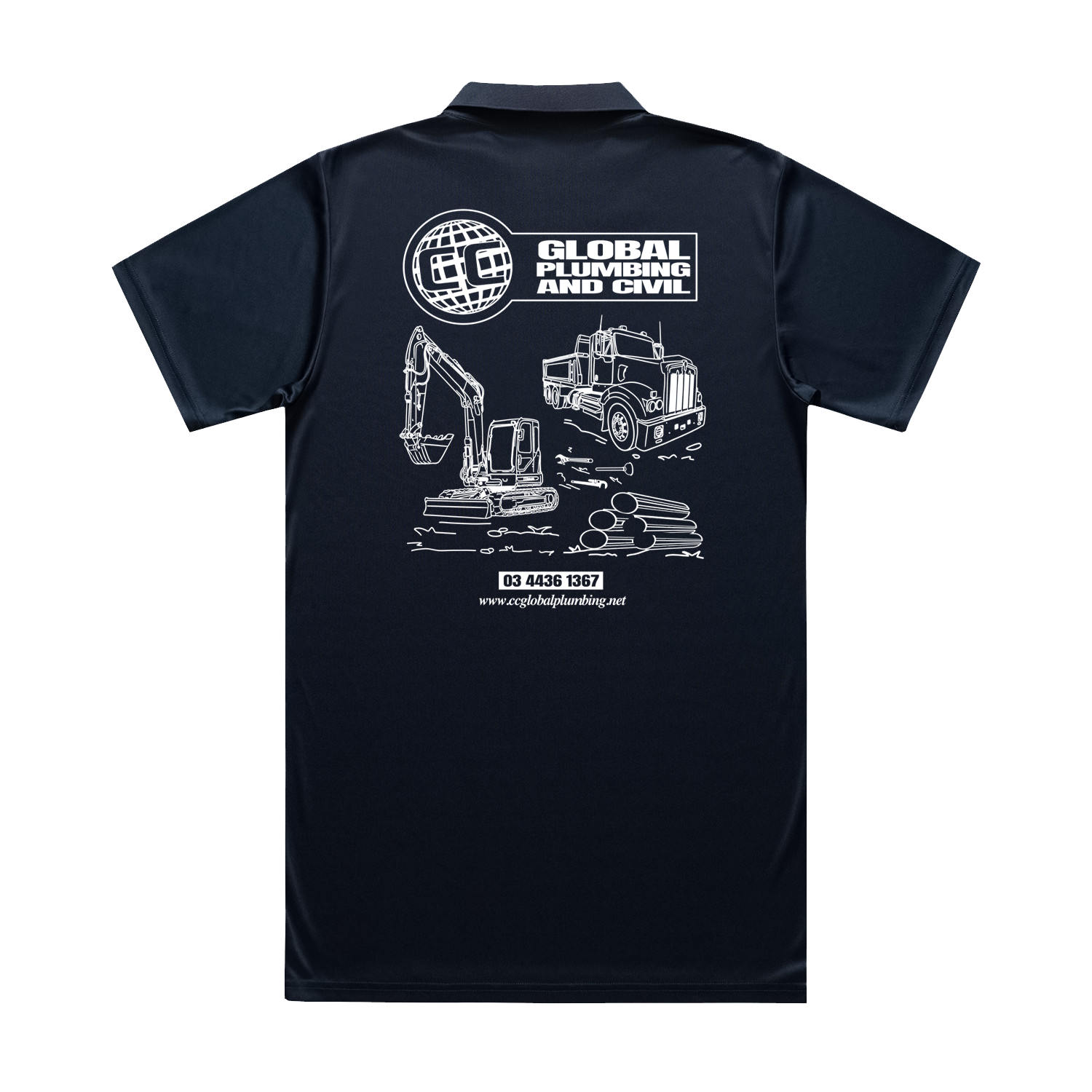 GLOBAL LOGO ACTIVE WORK NAVY POLO | CC GLOBAL PLUMBING