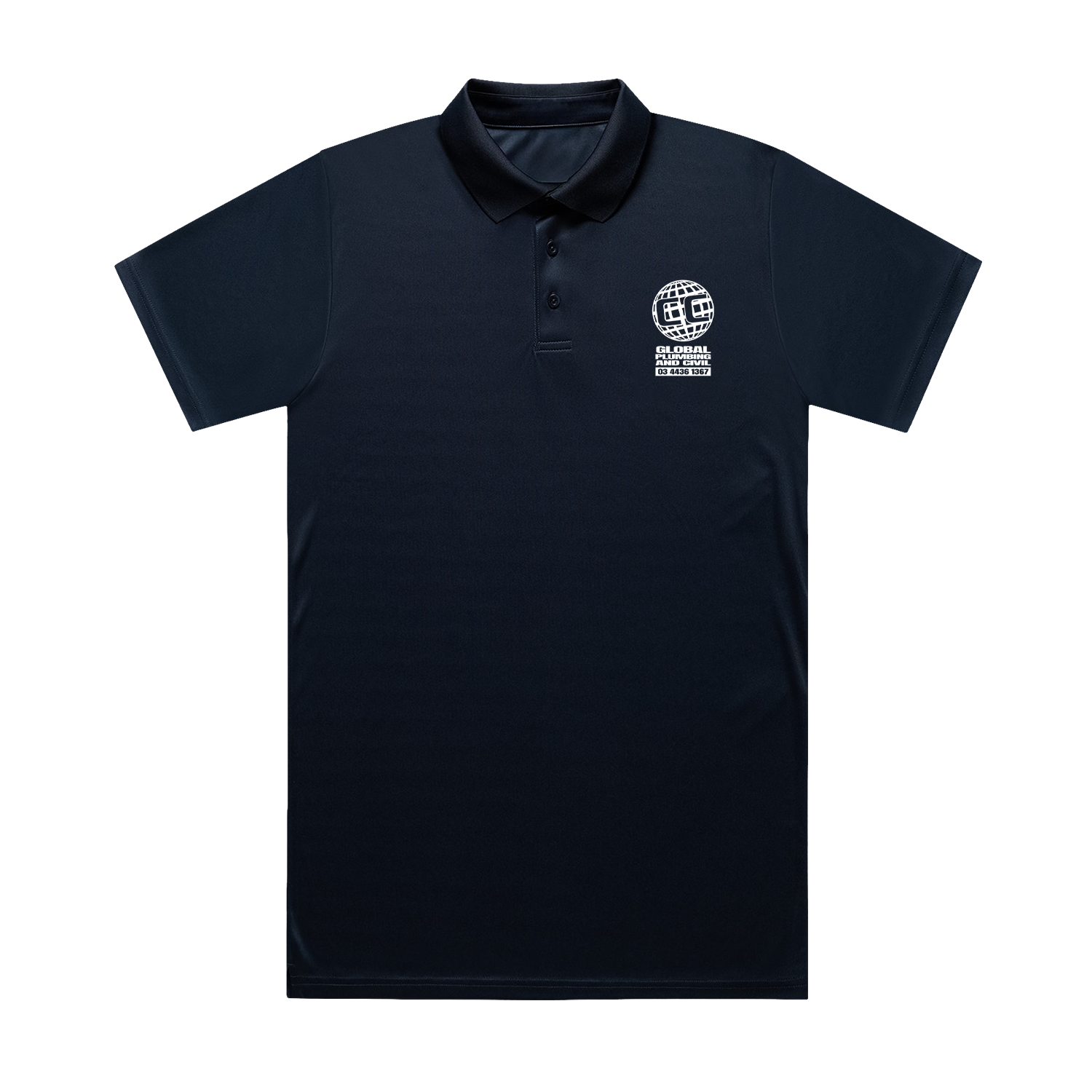 GLOBAL LOGO ACTIVE WORK NAVY POLO | CC GLOBAL PLUMBING