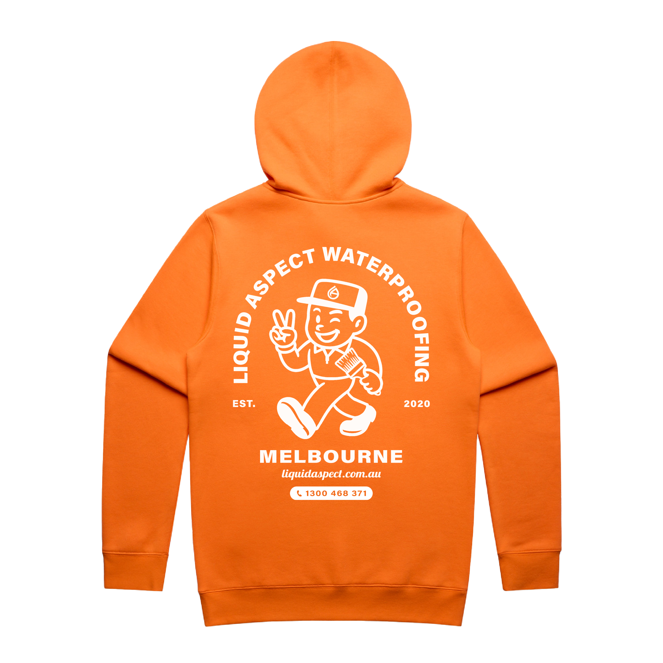 LIQUID ASPECT WATERPROOFING ARCH PRINT ORANGE STENCIL SAFETY HOODIE | LIQUID ASPECT WATERPROOFING