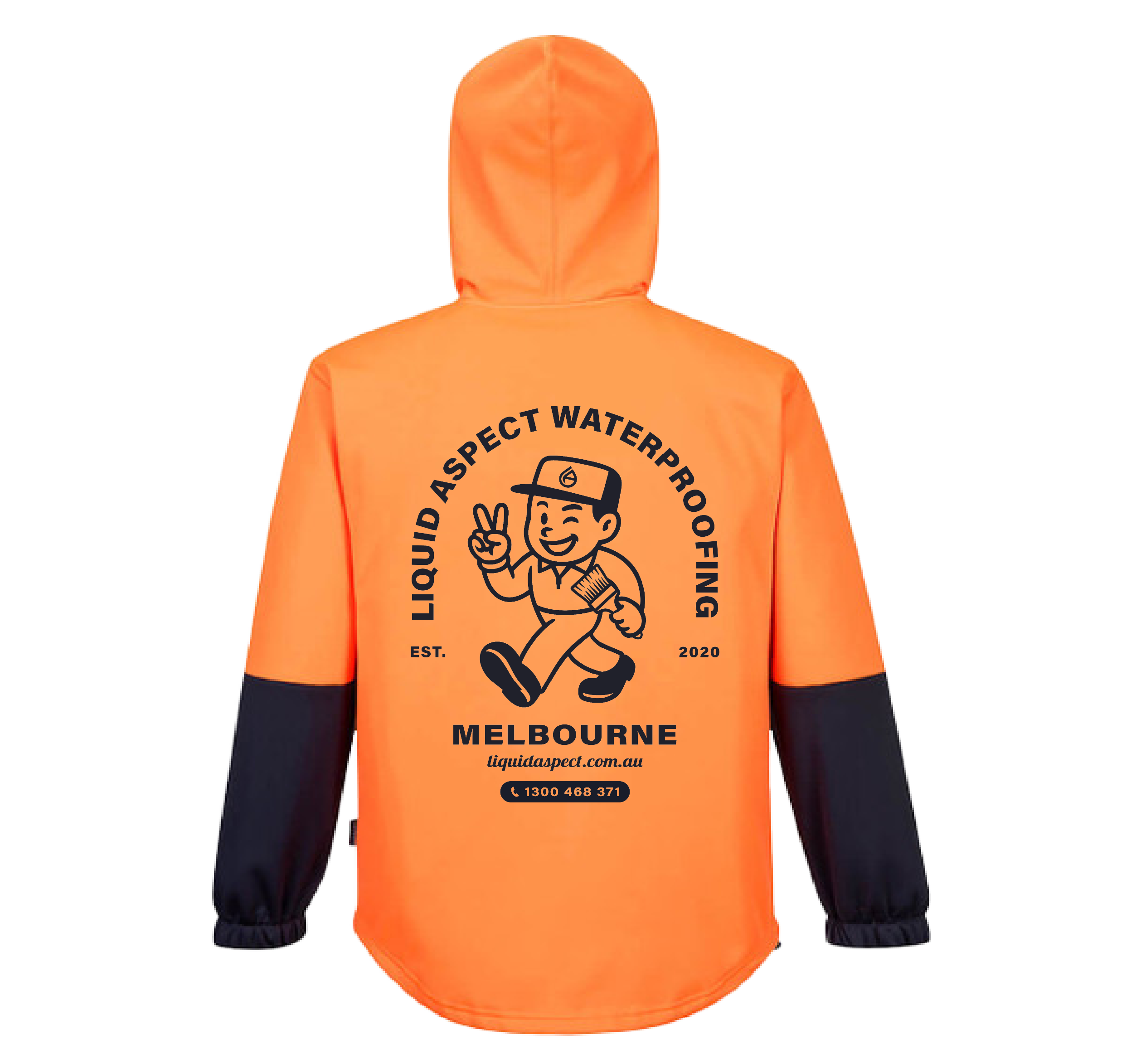 LIQUID ASPECT WATERPROOFING ARCH PRINT HI-VIS WORKWEAR WATER REPELLENT ORANGE NAVY CLASS D HOODIE | LIQUID ASPECT WATERPROOFING