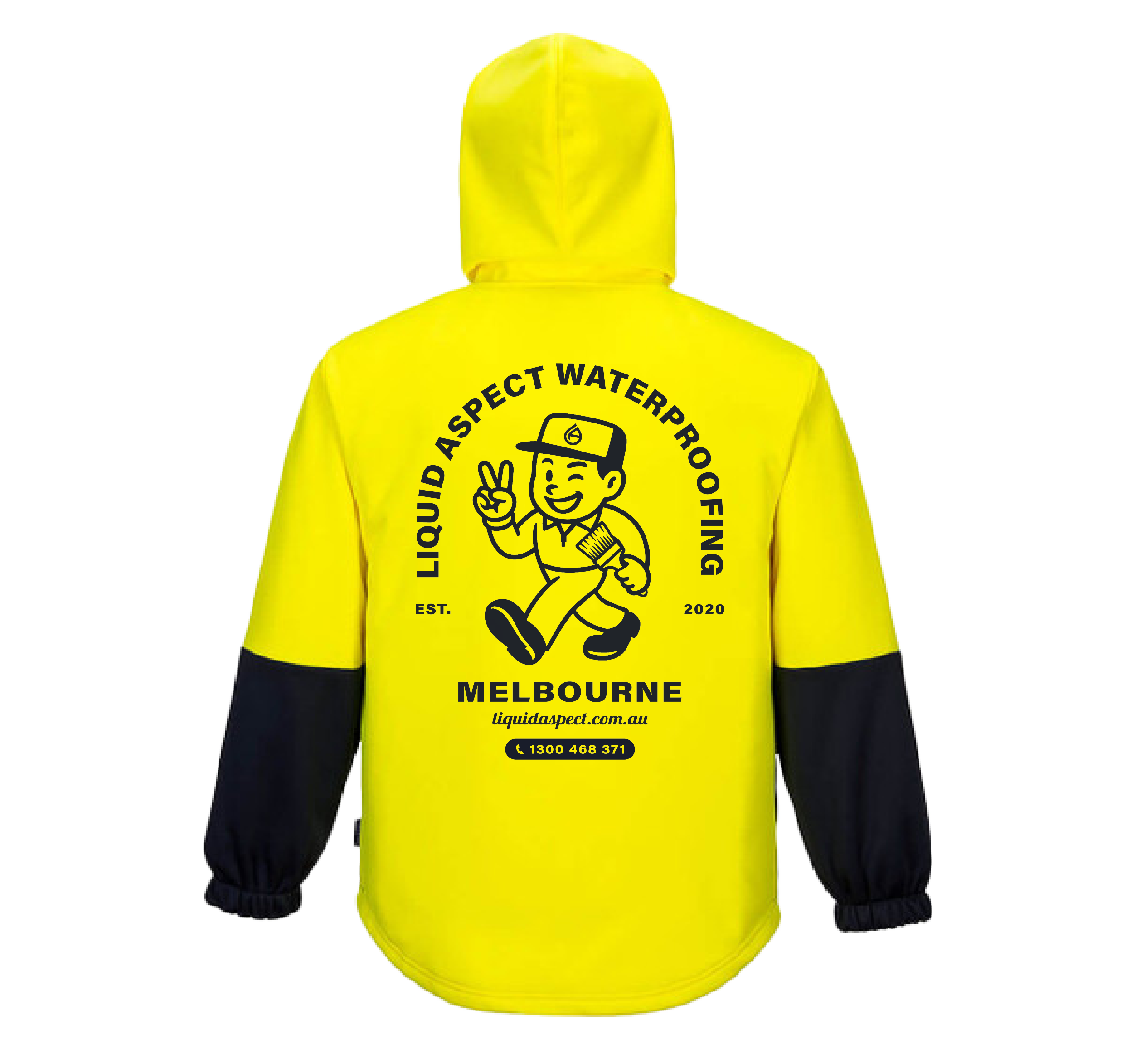 LIQUID ASPECT WATERPROOFING ARCH PRINT HI-VIS WORKWEAR WATER REPELLENT YELLOW CLASS D HOODIE | LIQUID ASPECT WATERPROOFING