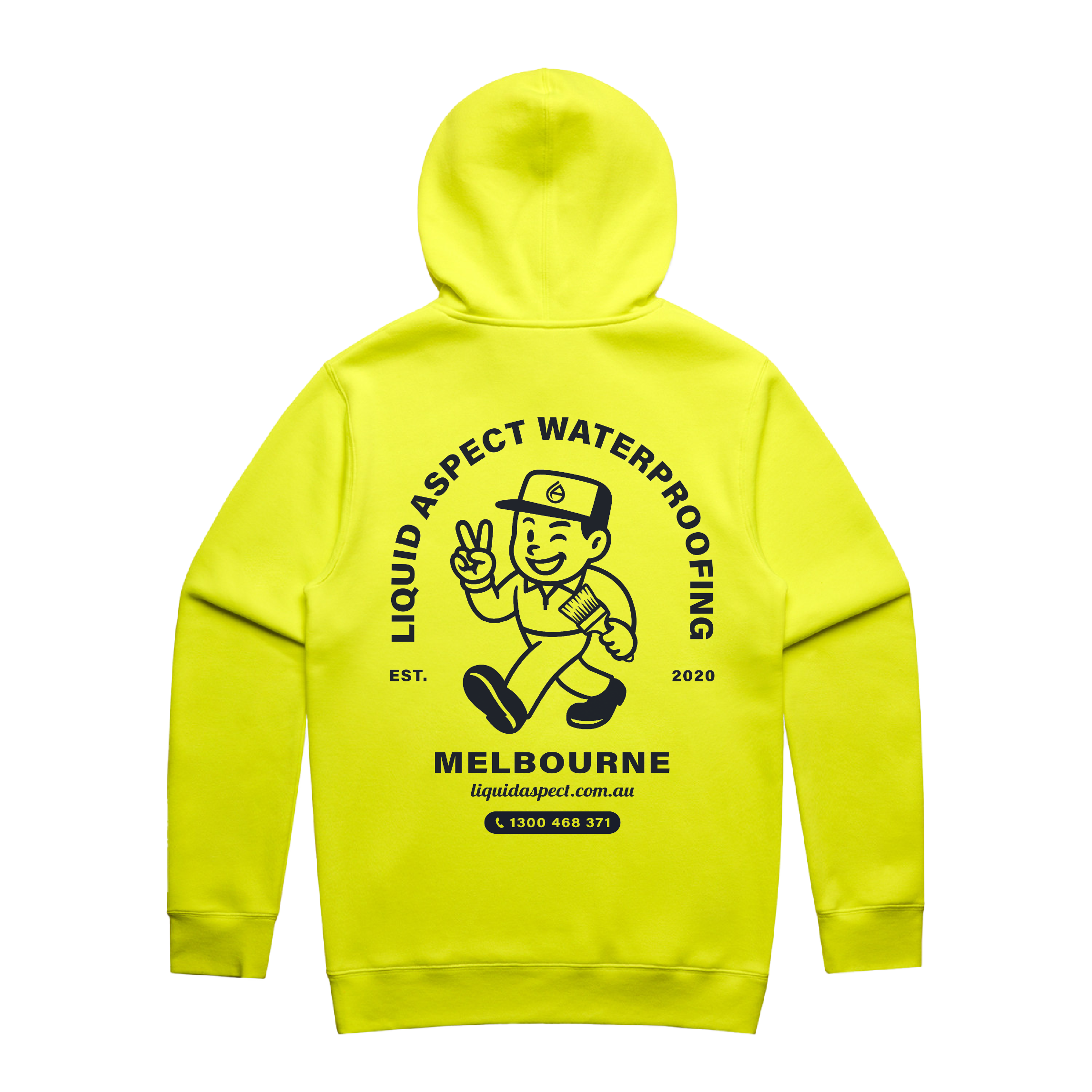 LIQUID ASPECT WATERPROOFING ARCH PRINT YELLOW STENCIL SAFETY HOODIE | LIQUID ASPECT WATERPROOFING