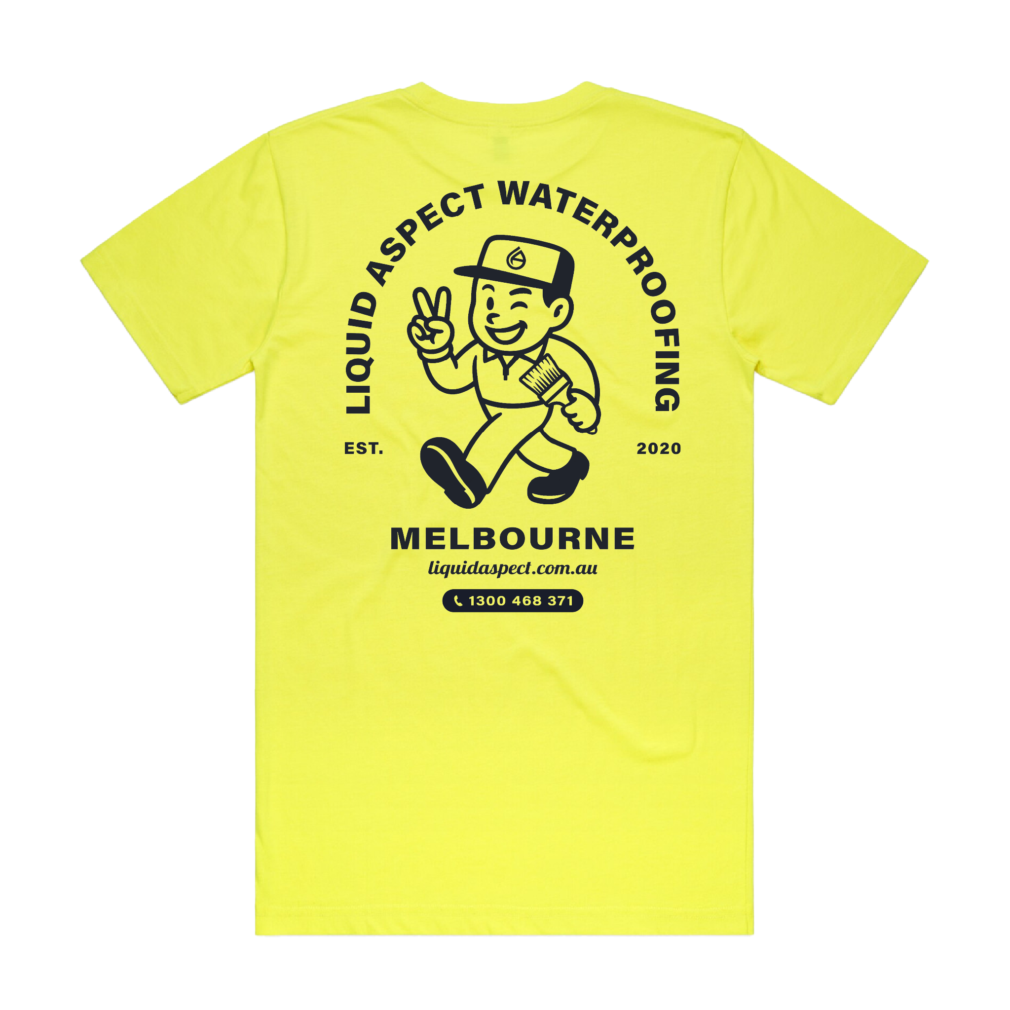 LIQUID ASPECT WATERPROOFING ARCH PRINT HI-VIS YELLOW BLOCK SAFETY TEE  | LIQUID ASPECT WATERPROOFING