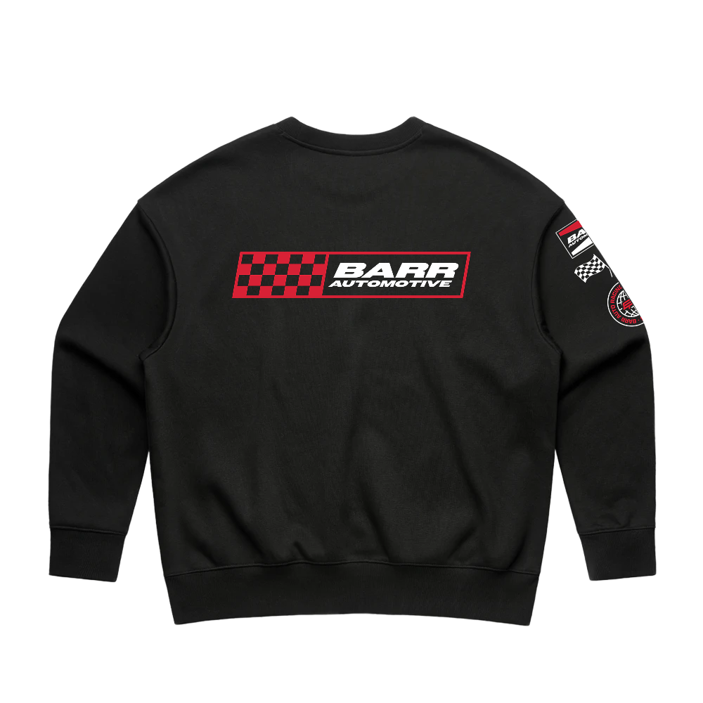 BARR AUTOMOTIVE LOGO HIT BLACK WOMENS CREWNECK | BARR AUTOMOTIVE