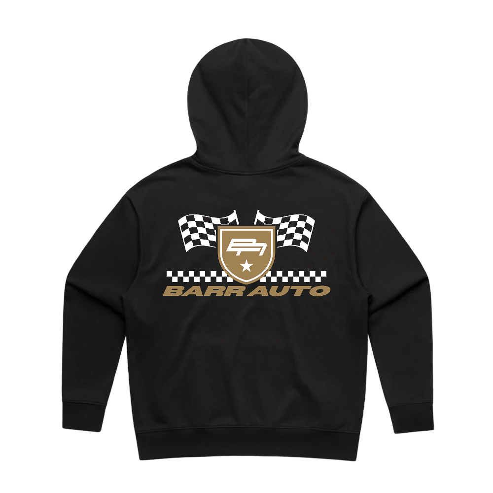 BARR AUTOMOTIVE RACING GOLD BLACK WOMENS HOODIE | BARR AUTOMOTIVE
