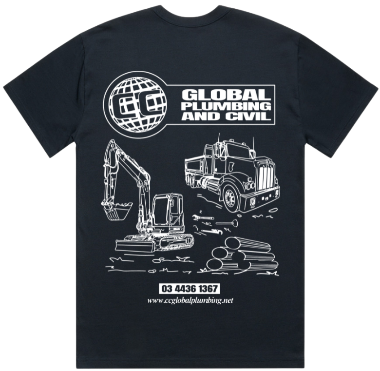 GLOBAL LOGO HEAVY TEE NAVY | CC GLOBAL PLUMBING