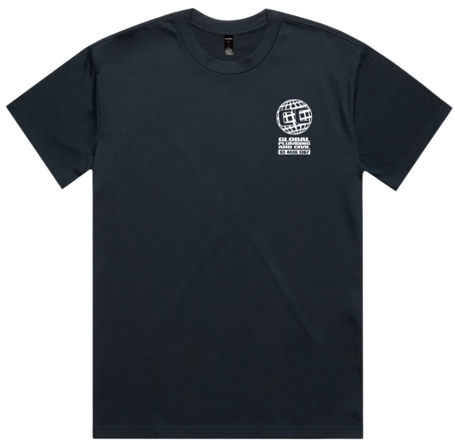 GLOBAL LOGO HEAVY TEE NAVY | CC GLOBAL PLUMBING