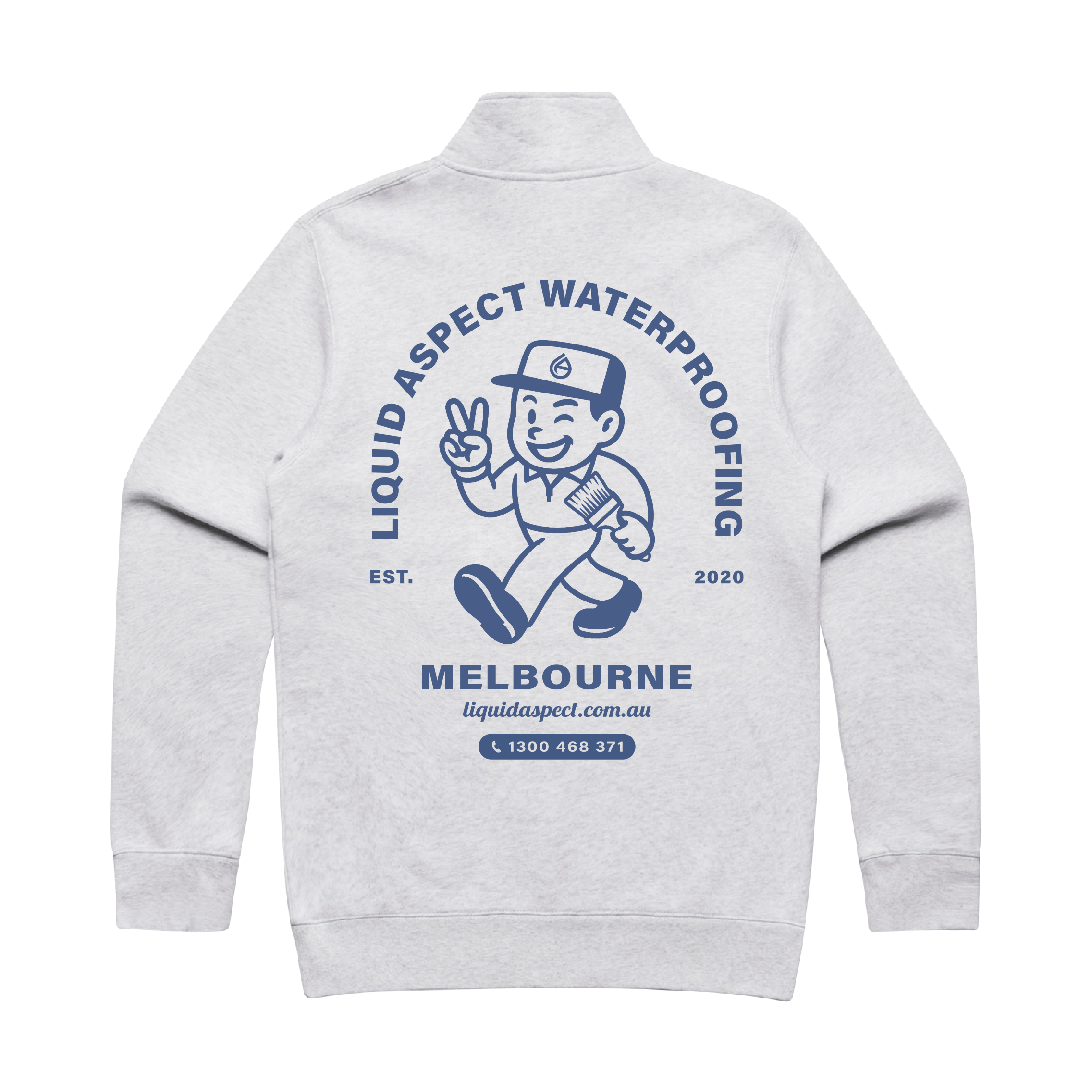 LIQUID ASPECT WATERPROOFING CHARACTER ARCH ZIP WHITE HEATHER STENCIL HALF ZIP CREW | LIQUID ASPECT WATERPROOFING