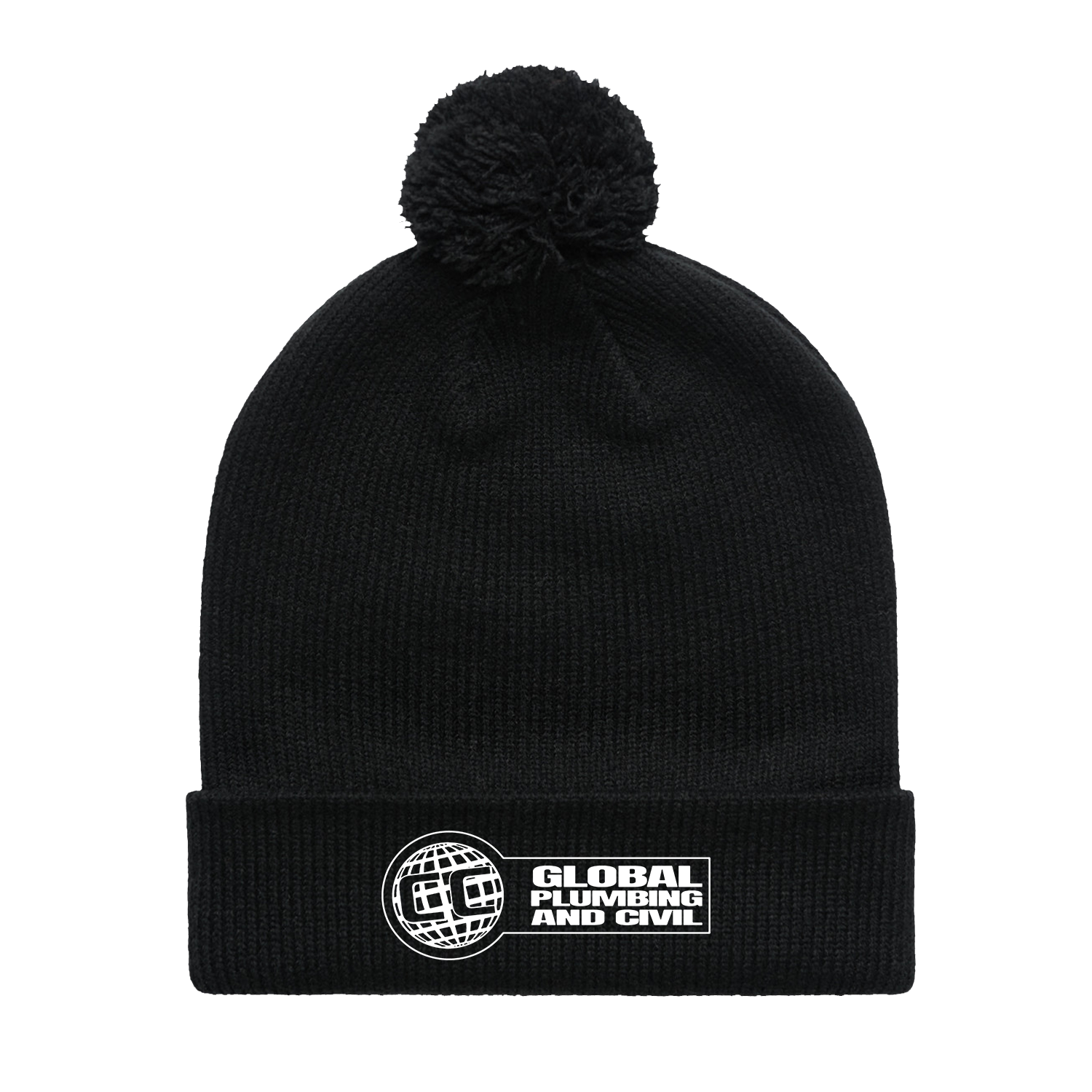 CC GLOBAL PLUMBING LOGO POM POM BLACK BEANIE | CC GLOBAL PLUMBING