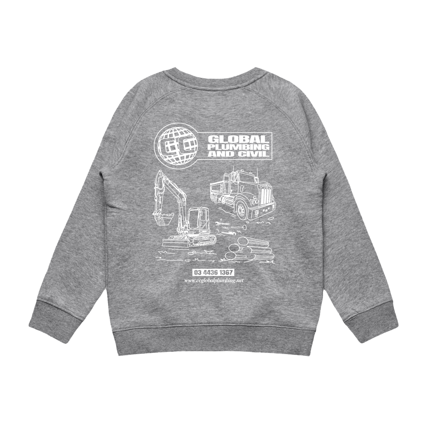 CC GLOBAL PLUMBING LOGO KIDS SUPPLY GREY CREW | CC GLOBAL PLUMBING