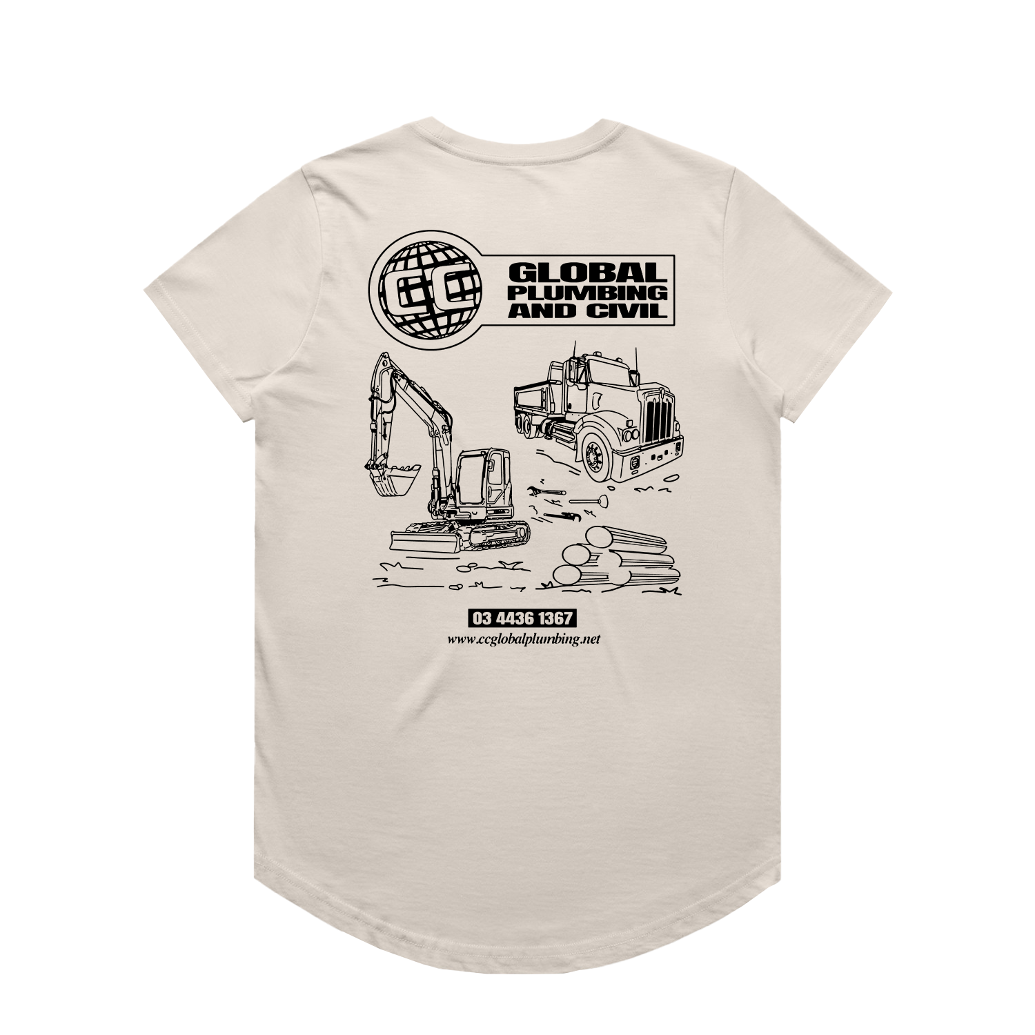 CC GLOBAL PLUMBING LOGO WO'S MAPLE BONE CURVE TEE | CC GLOBAL PLUMBING