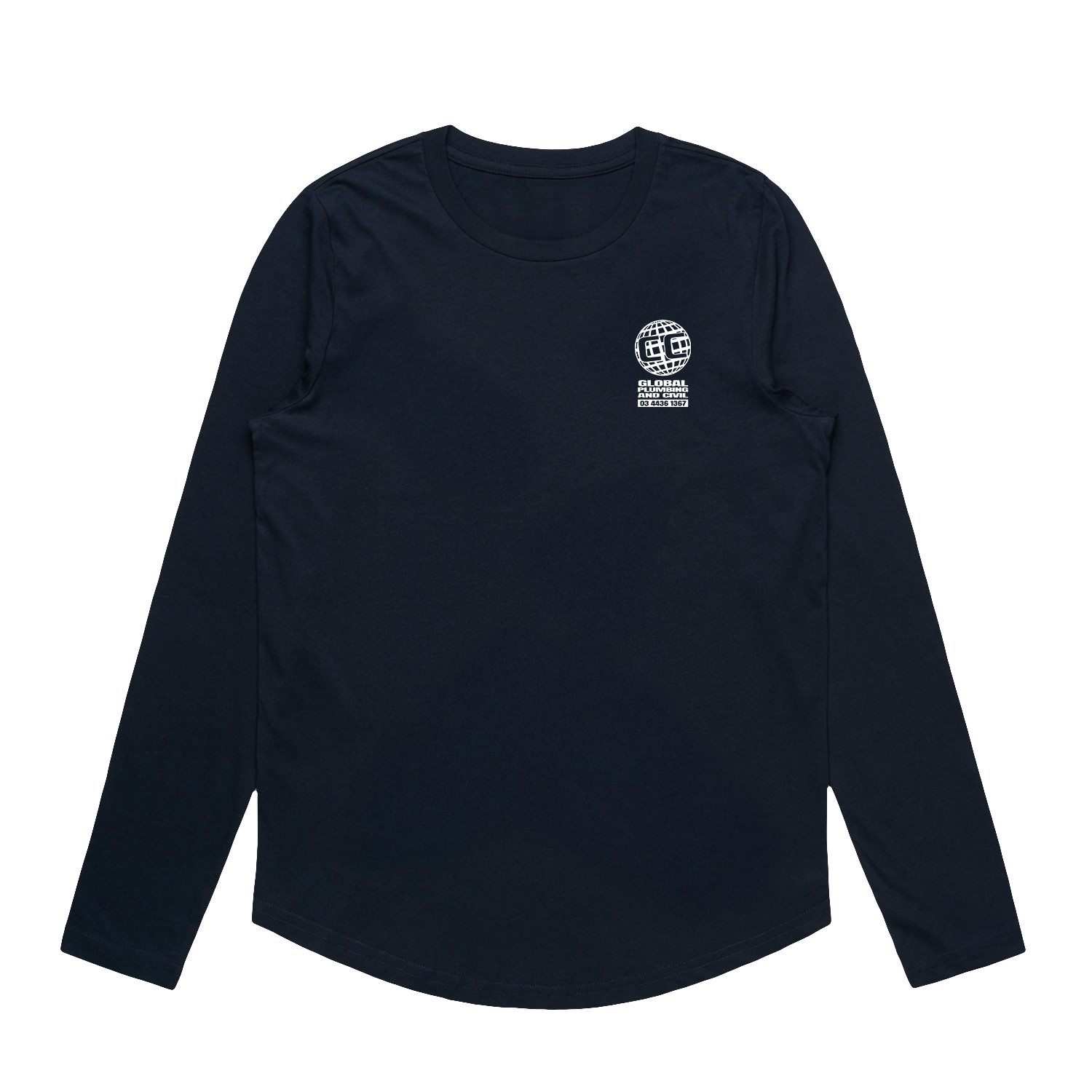 CC GLOBAL PLUMBING LOGO WO'S MAPLE CURVE NAVY LONGSLEEVE TEE | CC GLOBAL PLUMBING