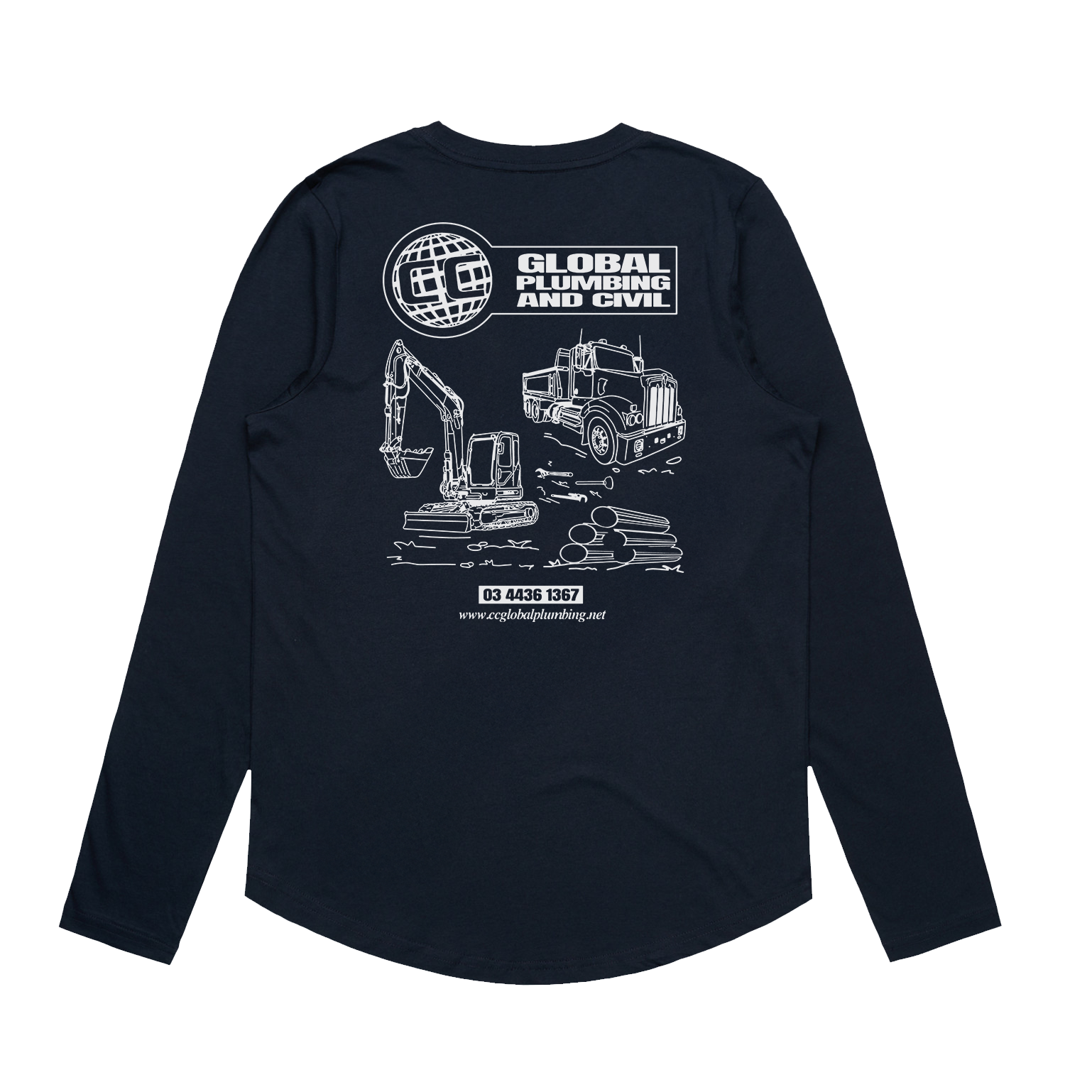 CC GLOBAL PLUMBING LOGO WO'S MAPLE CURVE NAVY LONGSLEEVE TEE | CC GLOBAL PLUMBING