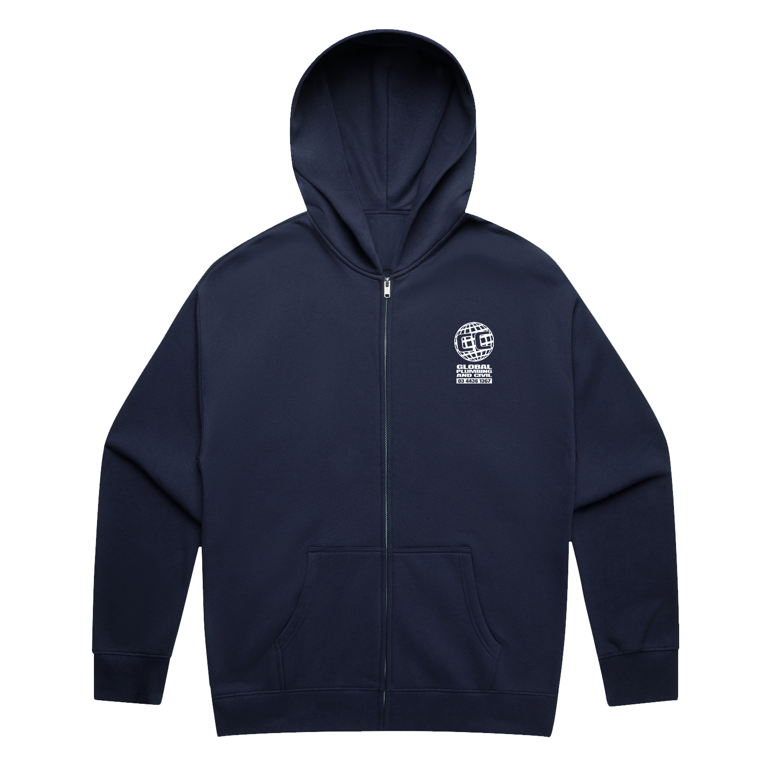 CC GLOBAL PLUMBING LOGO RELAX ZIP NAVY HOODIE | CC GLOBAL PLUMBING