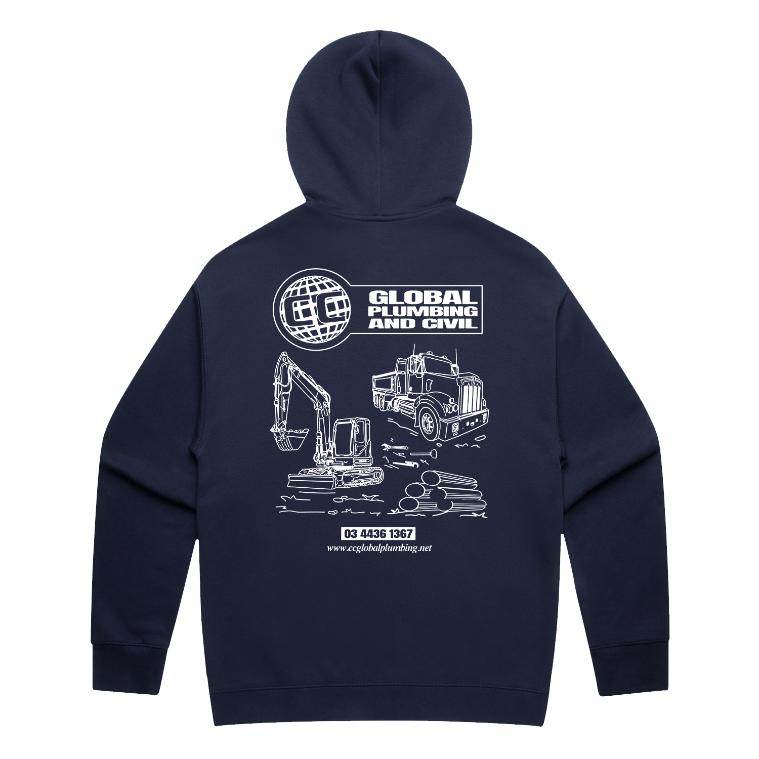 CC GLOBAL PLUMBING LOGO RELAX ZIP NAVY HOODIE | CC GLOBAL PLUMBING