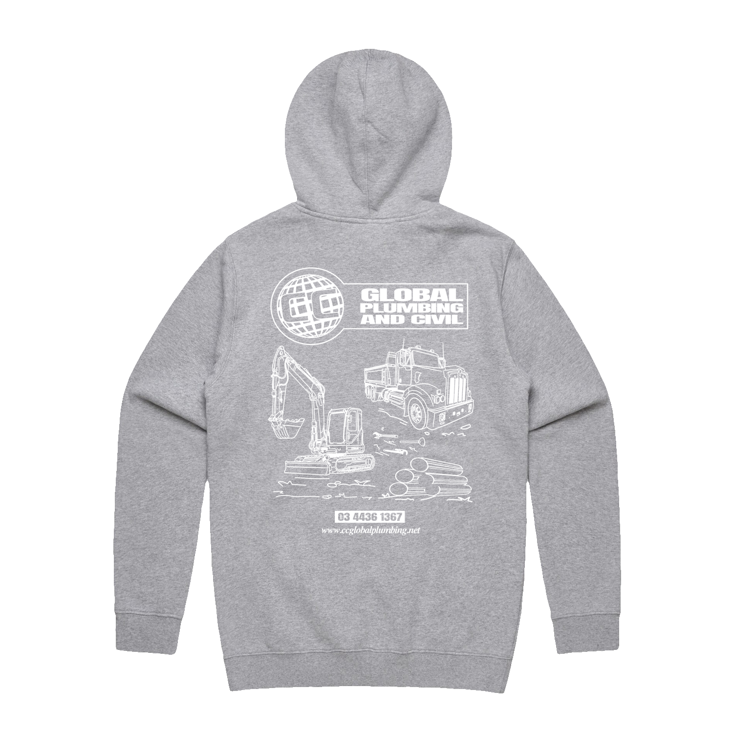 GLOBAL LOGO STENCIL GREY HOOD | CC GLOBAL PLUMBING