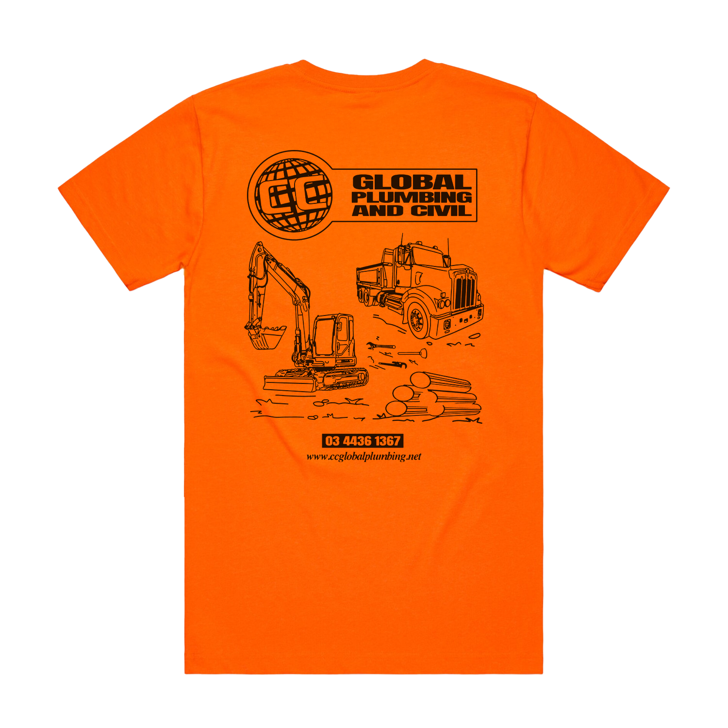 GLOBAL LOGO SAFETY TEE ORANGE | CC GLOBAL PLUMBING