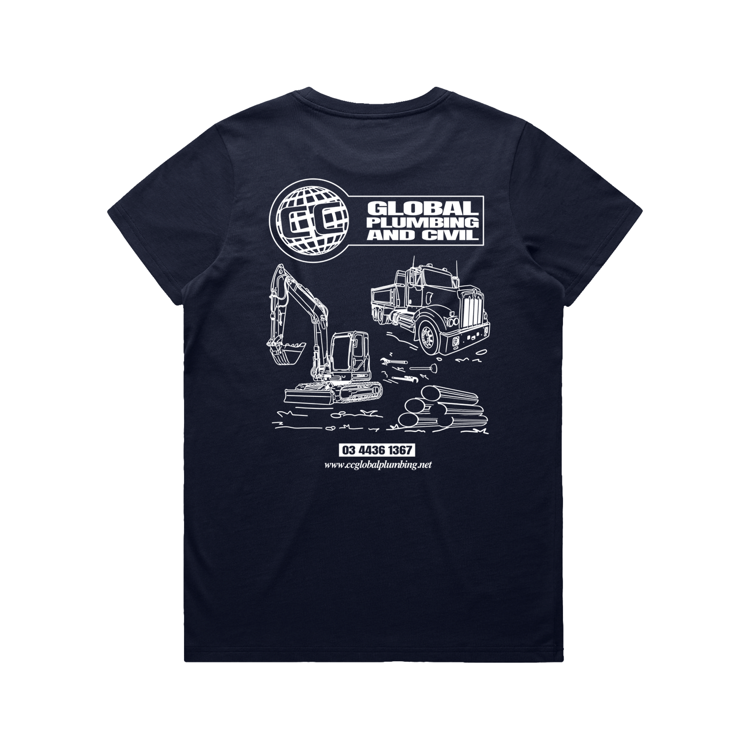 GLOBAL LOGO WOMEN MAPLE NAVY TEE | CC GLOBAL PLUMBING
