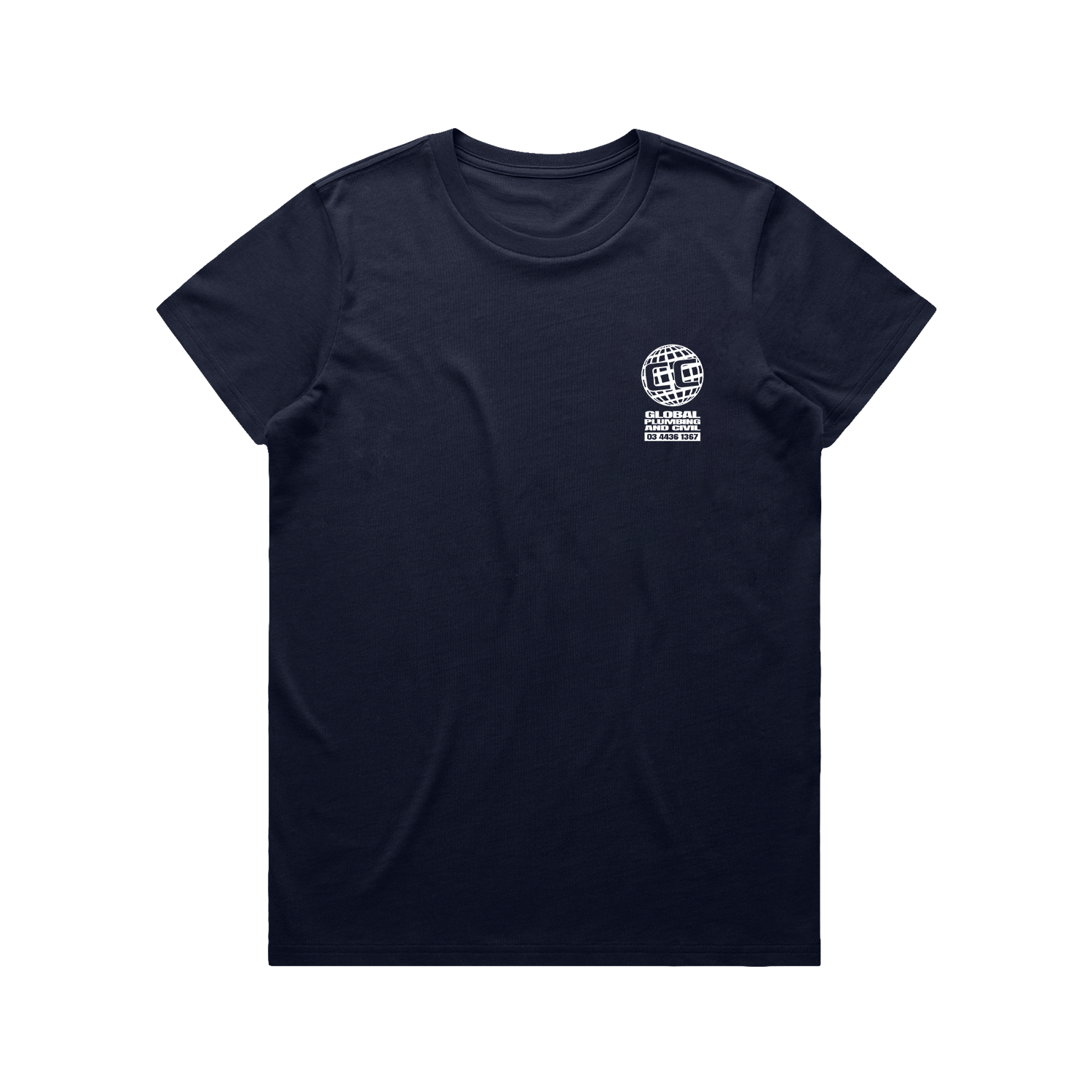 GLOBAL LOGO WOMEN MAPLE NAVY TEE | CC GLOBAL PLUMBING