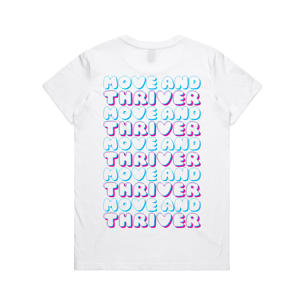 MOVE AND THRIVER LOGO WOMENS MAPLE WHITE TEE | MOVE&