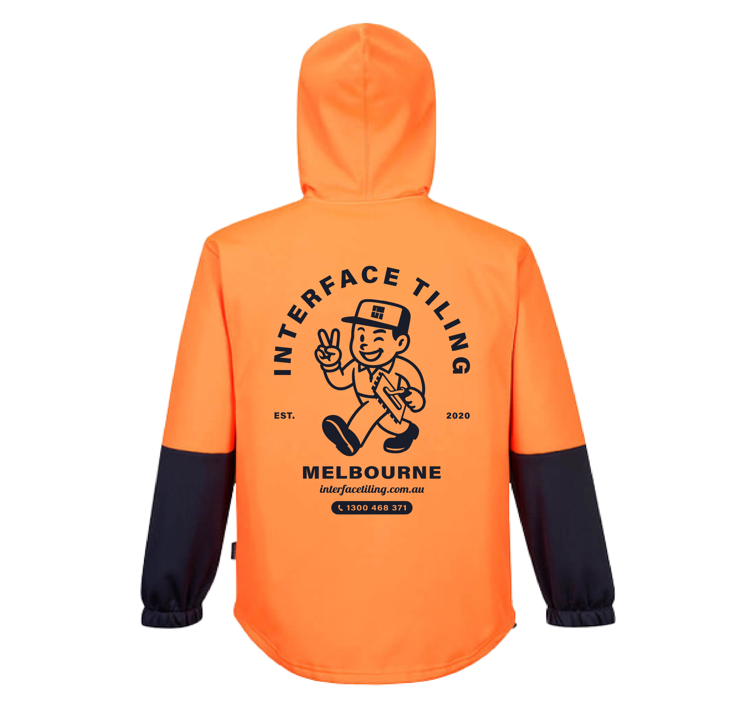 INTERFACE TILING ARCH PRINT HI-VIS WORKWEAR WATER REPELLENT ORANGE NAVY CLASS D HOODIE | INTERFACE TILING