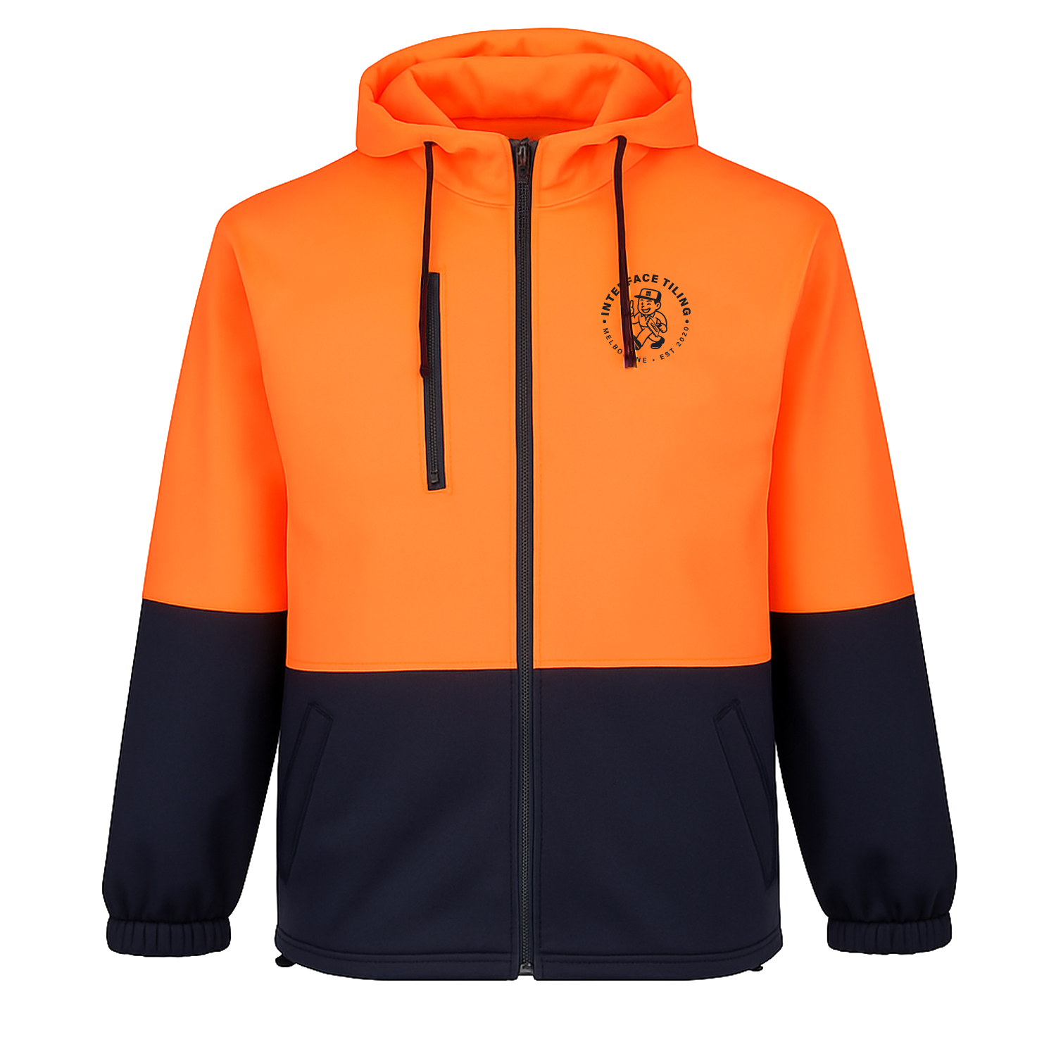 INTERFACE TILING ARCH PRINT HI-VIS WORKWEAR WATER REPELLENT ORANGE NAVY CLASS D HOODIE | INTERFACE TILING