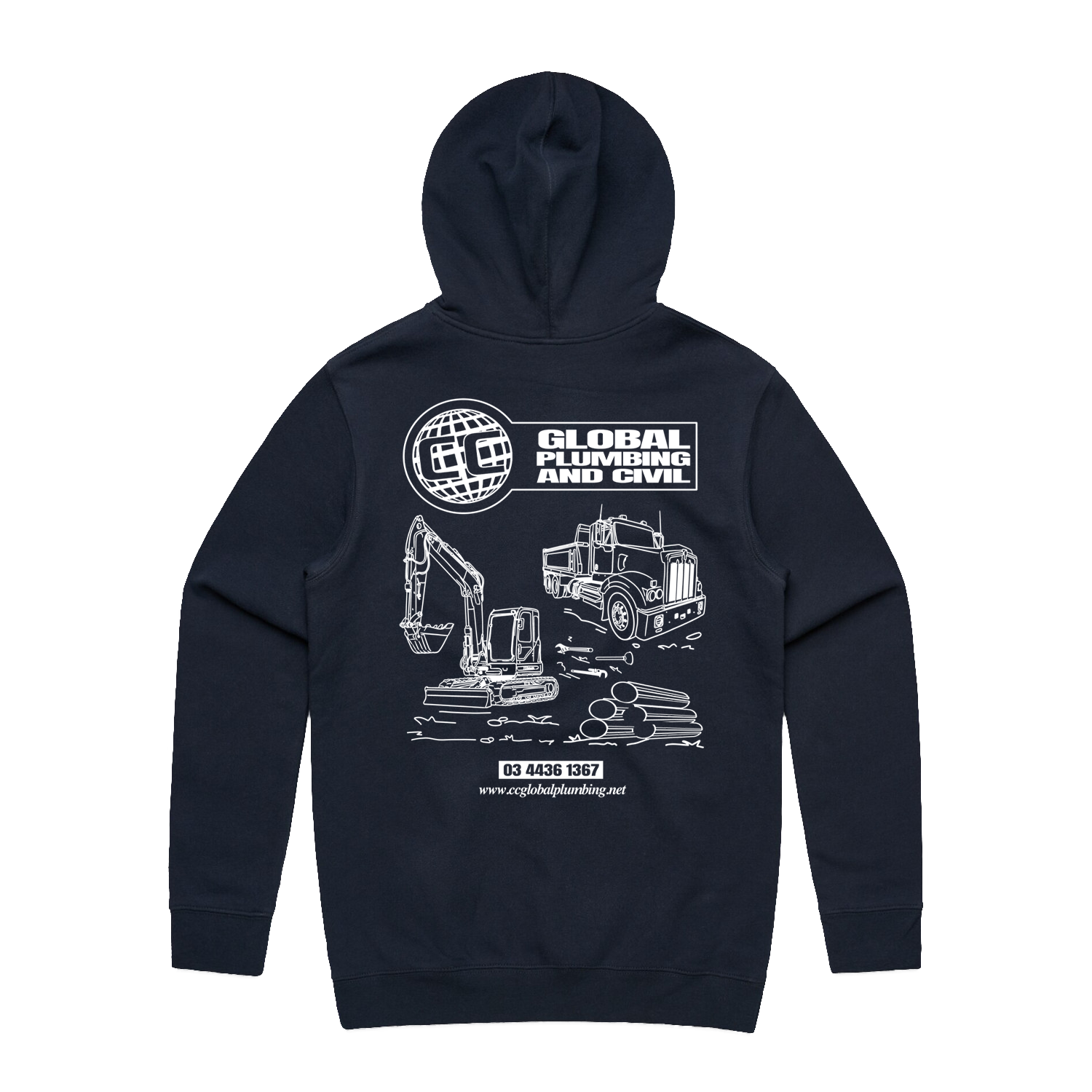 GLOBAL LOGO STENCIL NAVY HOOD | CC GLOBAL PLUMBING