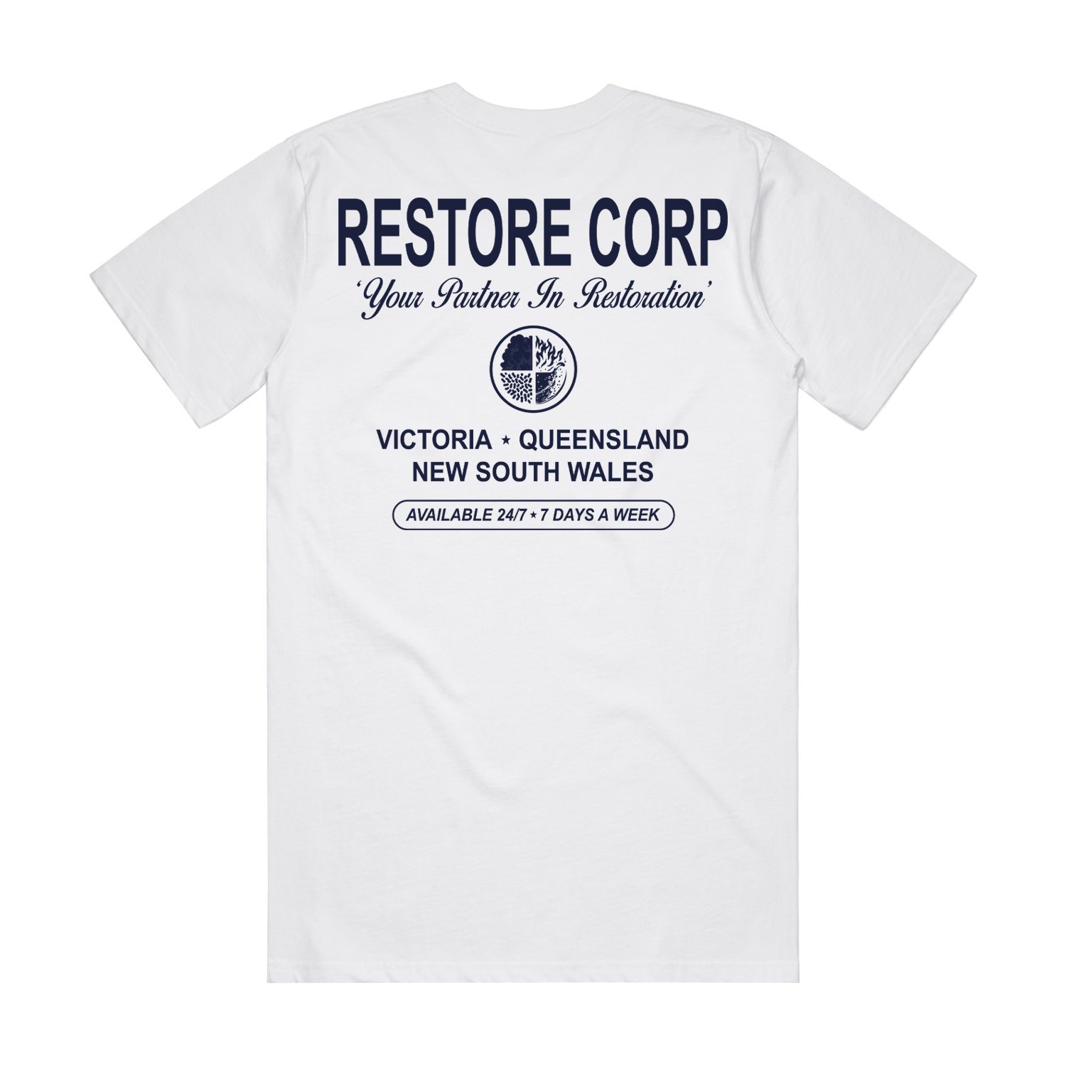 RESTORE CORP LOGO STAPLE WHITE TEE | RESTORE CORP
