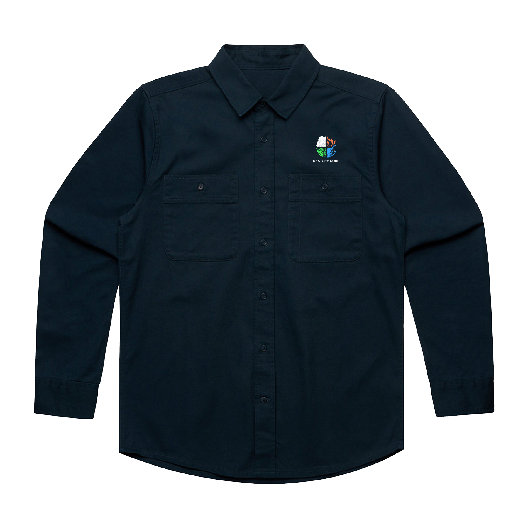 RESTORE CORP LOGO NAVY WORK SHIRT | RESTORE CORP