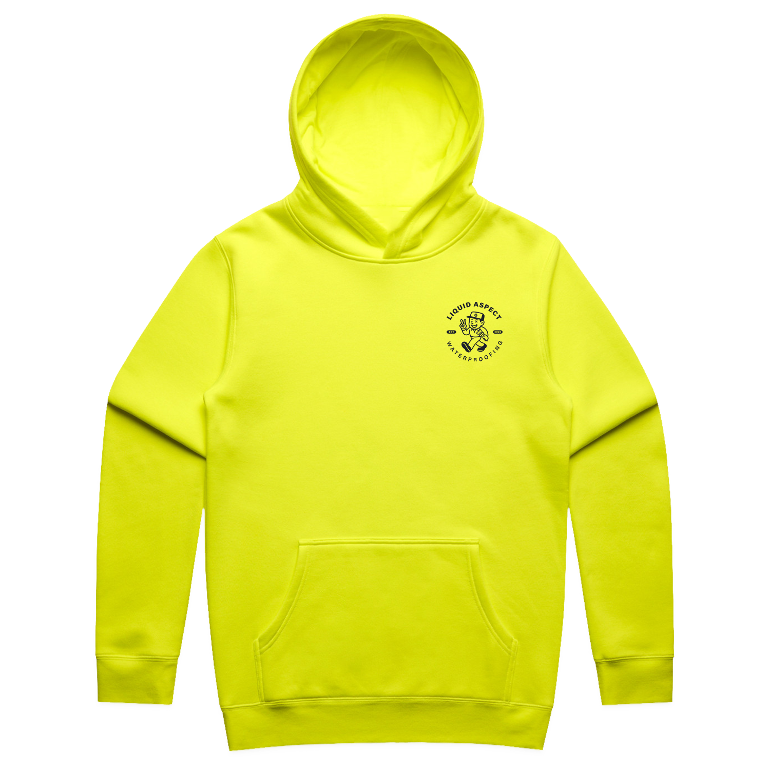 LIQUID ASPECT WATERPROOFING ARCH PRINT YELLOW STENCIL SAFETY HOODIE | LIQUID ASPECT WATERPROOFING